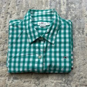 Vineyard Vines Green White Checkered Button Up Shirt women’s 10 M